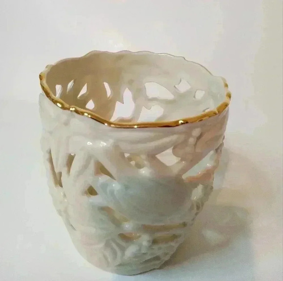 Lenox Votive/Tealight Candle Holder Filigree Forest Line 4"s w 24kt Gold Trim - Picture 3 of 7